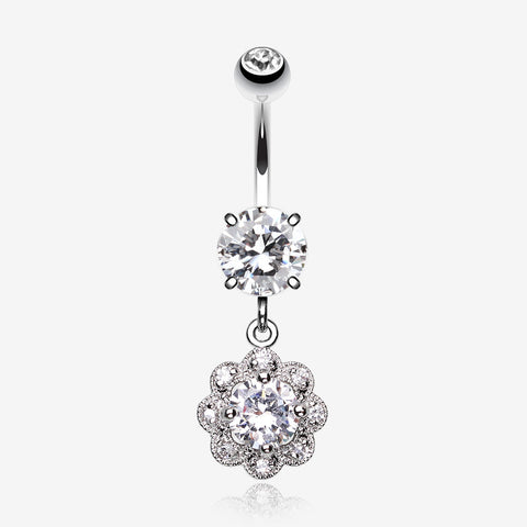 Dazzling Flower Belly Ring-Clear Gem