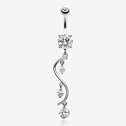 Vine Swirl Sparkle Belly Ring-Clear Gem