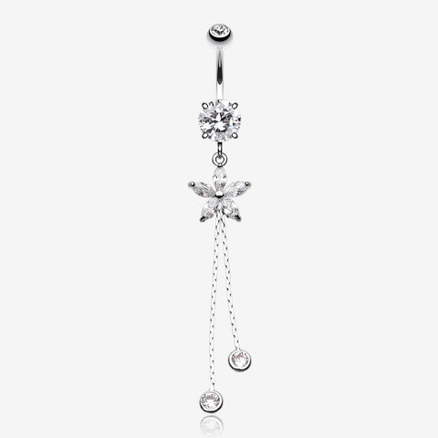 Flower Sparkle Belly Button Ring-Clear Gem