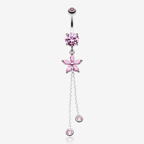 Flower Sparkle Belly Button Ring-Pink