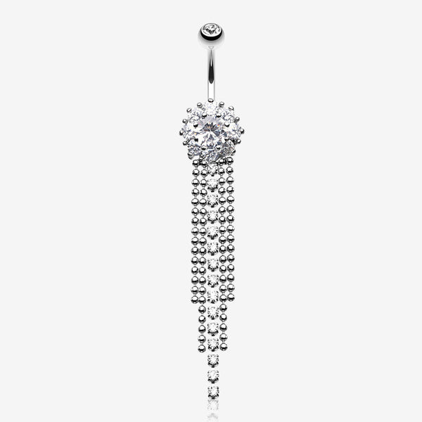 Exquisite Bedazzled Cascading Belly Button Ring-Clear Gem