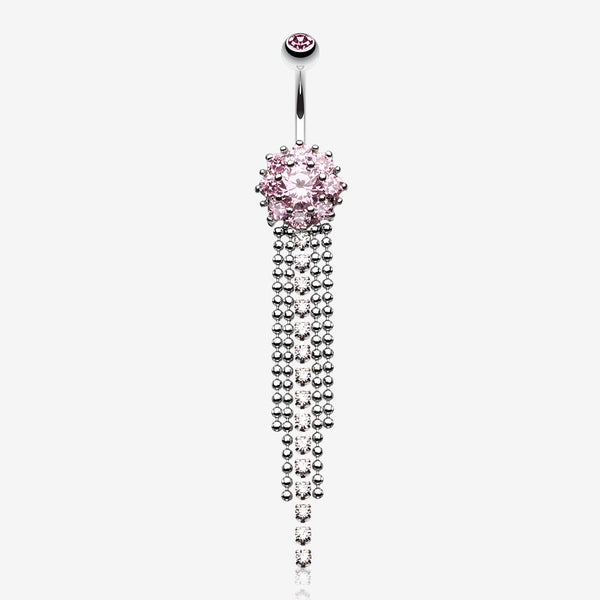 Exquisite Bedazzled Cascading Belly Button Ring-Pink