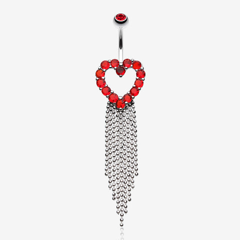 Heart Sparkle Showers Belly Button Ring-Red