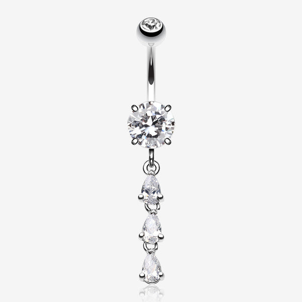 Sweet Cascading Gems Belly Button Ring-Clear Gem