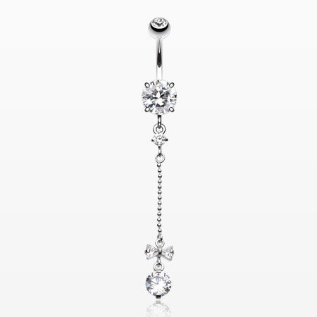 Bow and Gem Droplet Belly Button Ring-Clear