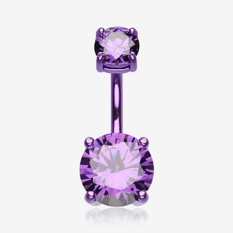 Colorline Gem Prong Sparkle Belly Button Ring-Purple