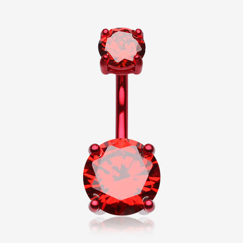 Colorline Gem Prong Sparkle Belly Button Ring-Red