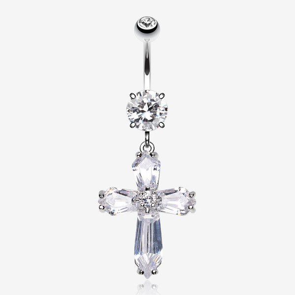 Elegant Cross Sparkle Belly Ring-Clear Gem