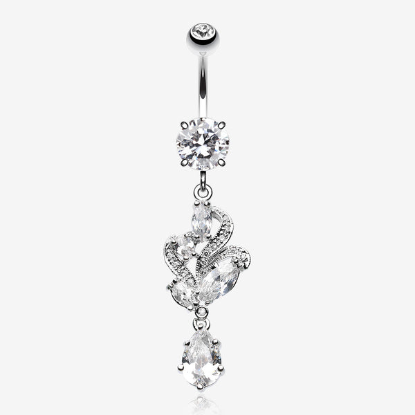 Elegant Luster Vines Belly Button Ring-Clear Gem