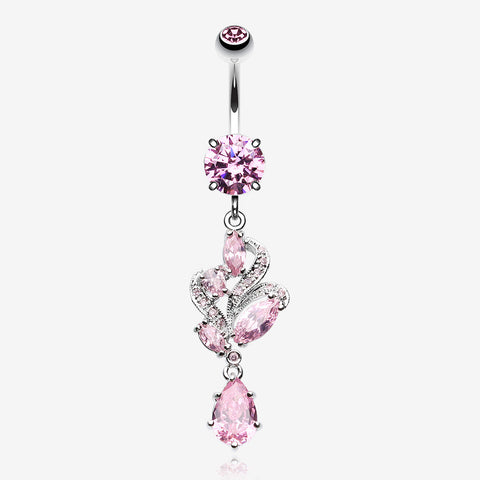 Elegant Luster Vines Belly Button Ring-Pink