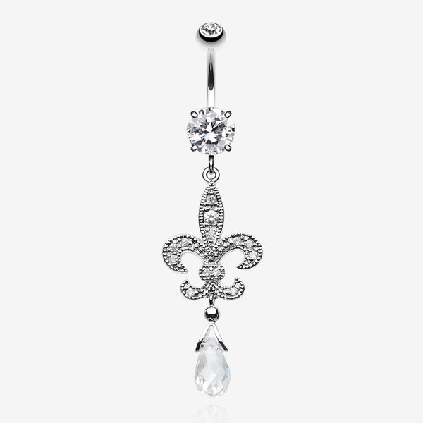 Glistening Fleur De Lis Belly Button Ring-Clear Gem