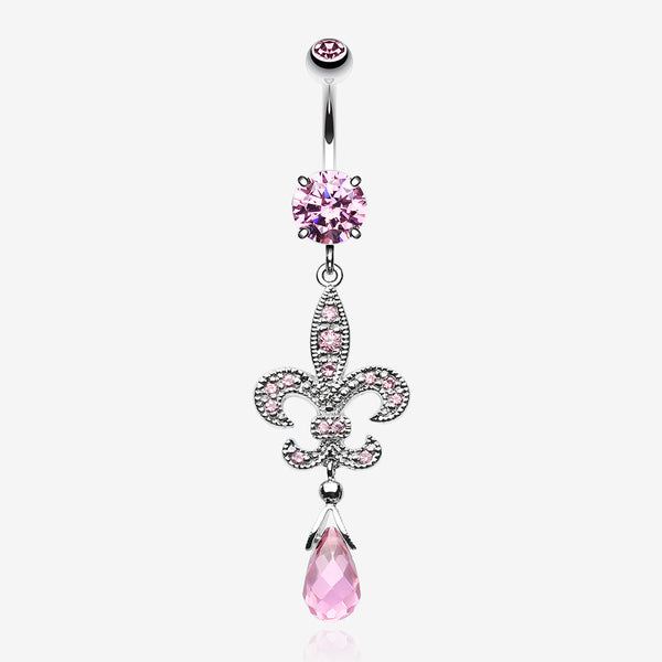 Glistening Fleur De Lis Belly Button Ring-Pink