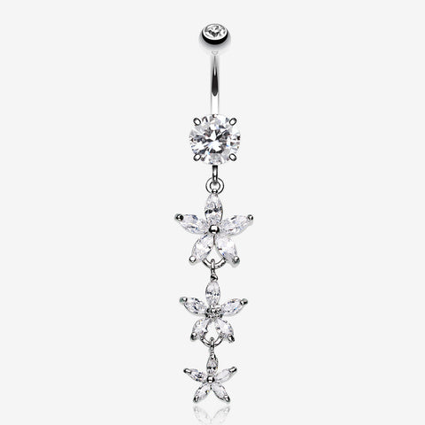 Shimmering Flower Cascade Belly Ring-Clear Gem