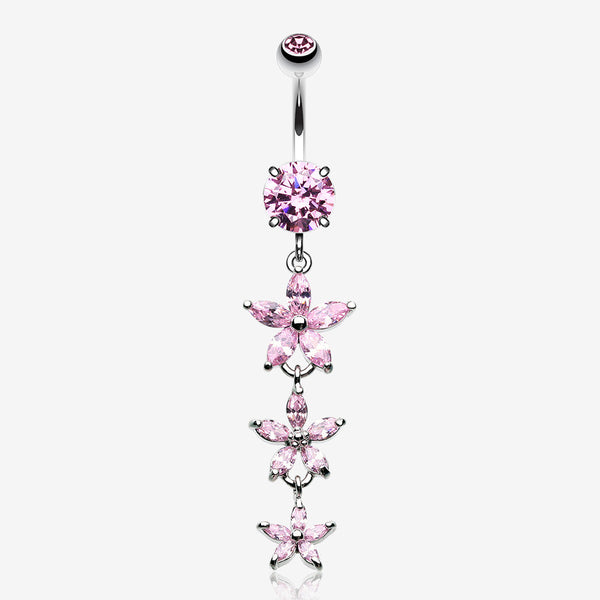 Shimmering Flower Cascade Belly Ring-Pink