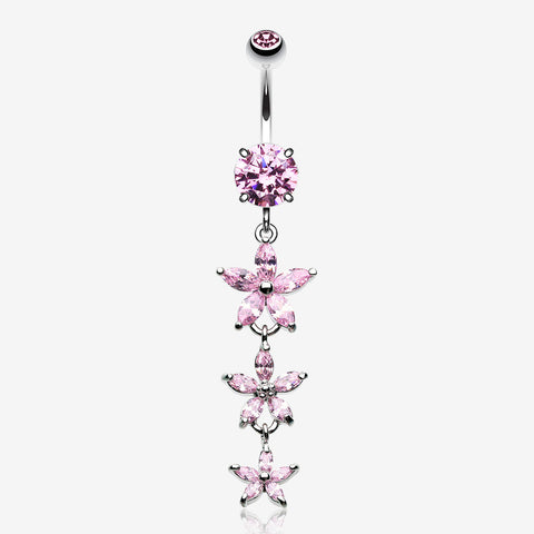 Shimmering Flower Cascade Belly Ring-Pink