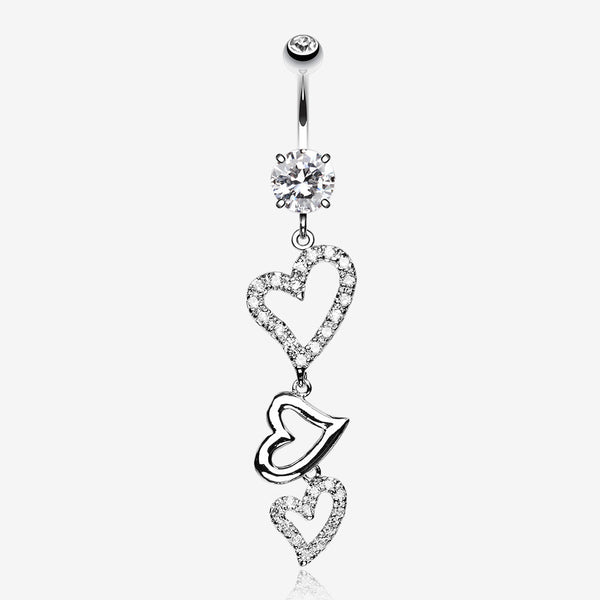 Curved Hearts Sparkle Belly Ring-Clear Gem