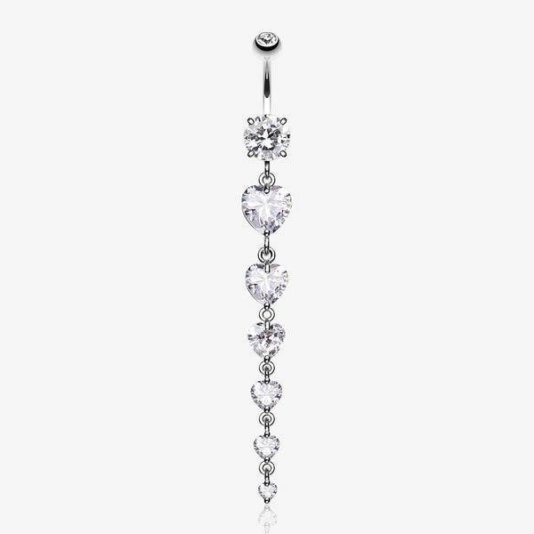 Enchanting Heart Cascade Belly Ring-Clear Gem