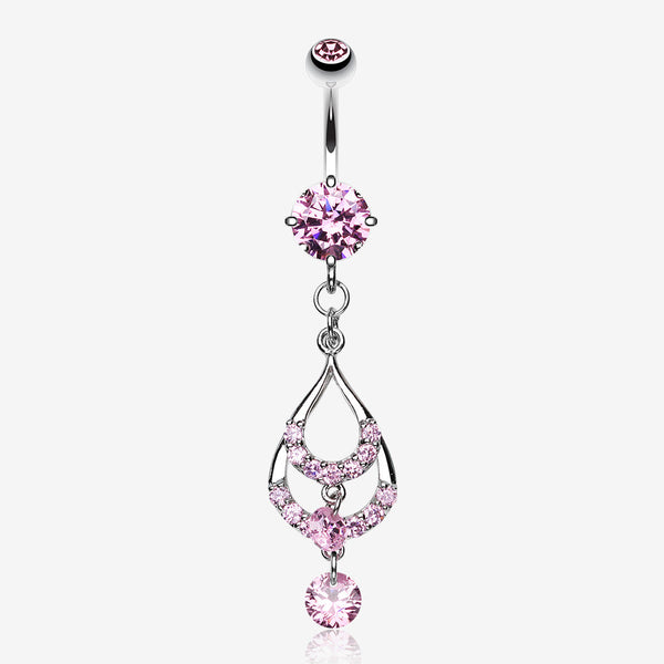 Layered Teardrop Sparkle Belly Ring-Pink