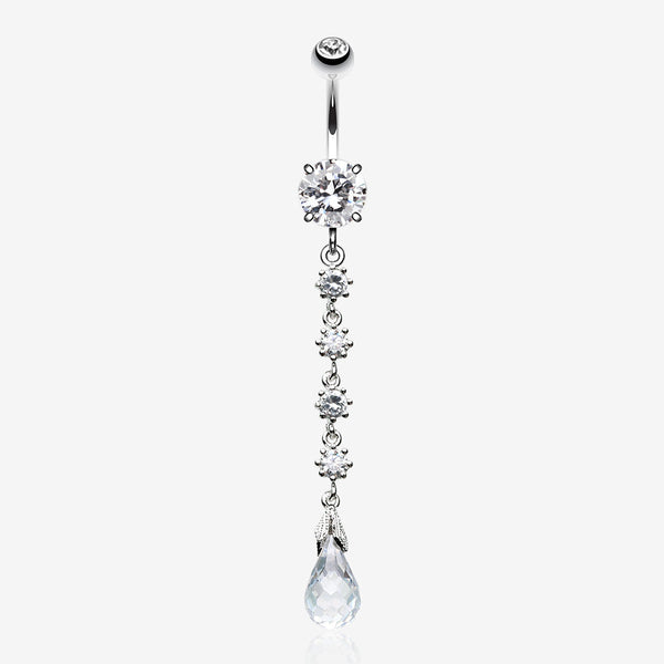 Opulent Crystalline Droplets Belly Button Ring -Clear Gem