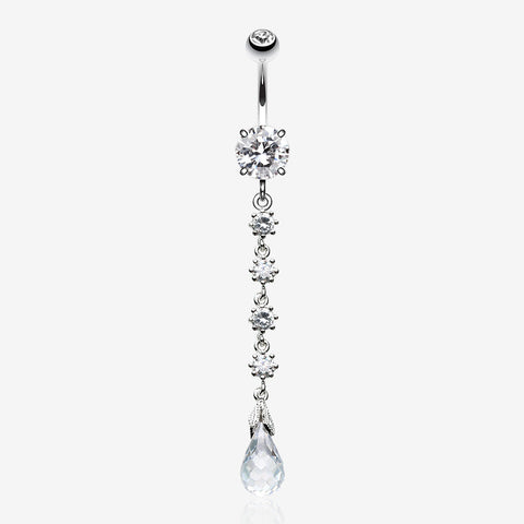 Opulent Crystalline Droplets Belly Button Ring -Clear Gem