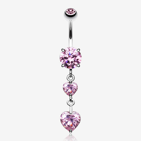 Elegant Double Hearts Belly Button Ring-Pink