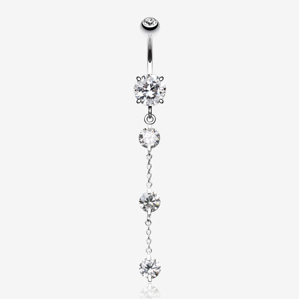 Triple Crystal Droplets Belly Button Ring-Clear Gem