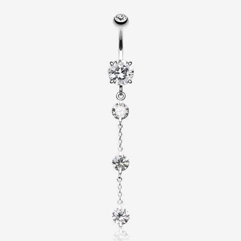 Triple Crystal Droplets Belly Button Ring-Clear Gem