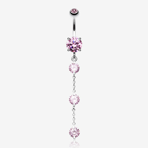 Triple Crystal Droplets Belly Button Ring-Pink