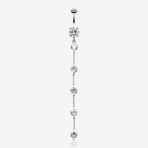 Elegant Crystalline Droplets Belly Button Ring-Clear Gem