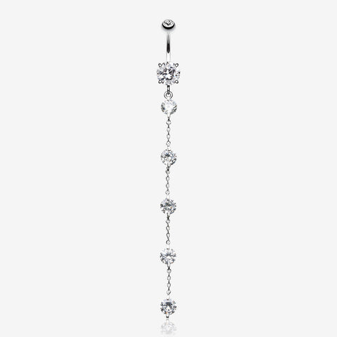 Elegant Crystalline Droplets Belly Button Ring-Clear Gem