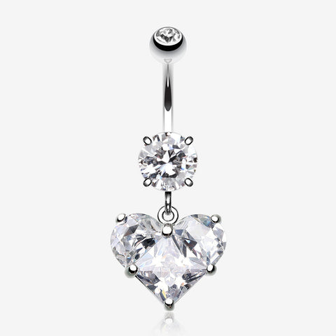 Dainty Crystalline Heart Belly Button Ring-Clear Gem