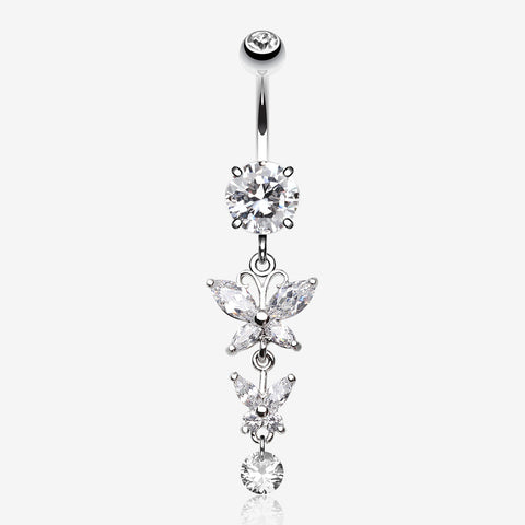 Double Glam Butterfly Belly Button Ring-Clear Gem