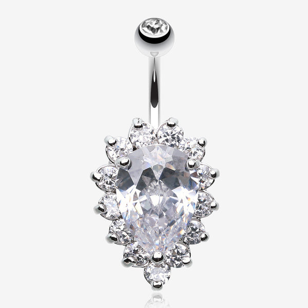 Sparkle Dazzle Droplet Multi Gem Belly Button Ring-Clear Gem