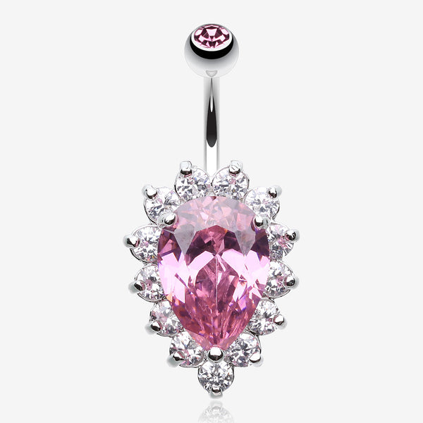 Sparkle Dazzle Droplet Multi Gem Belly Button Ring-Pink/Clear