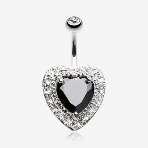 Heart Extravagant Belly Button Ring-Black/Clear