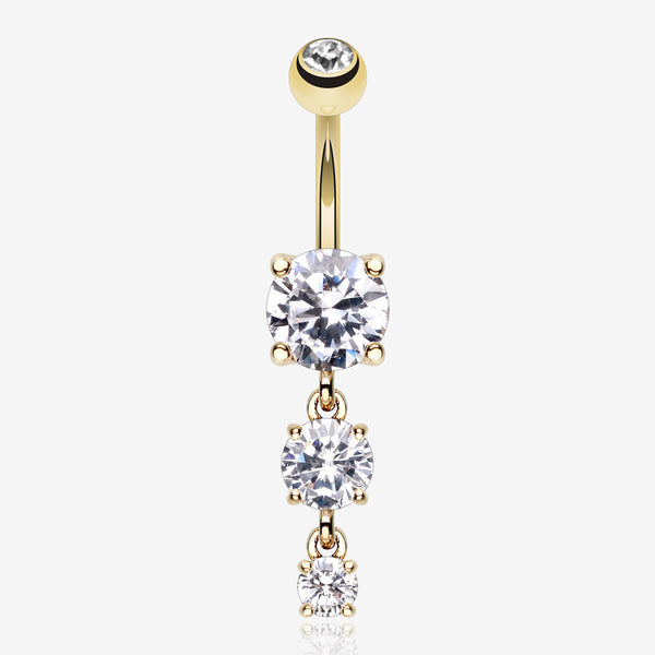 Golden Gem Cascade Belly Button Ring-Clear Gem