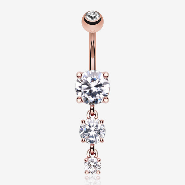 Rose Gold Gem Cascade Belly Button Ring-Clear Gem