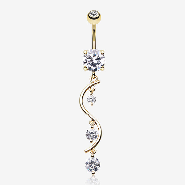 Golden Vine Swirl Sparkle Belly Button Ring-Clear Gem