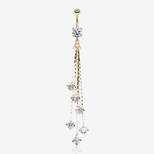 Golden Lustre Drop Sparkle Belly Button Ring-Clear Gem