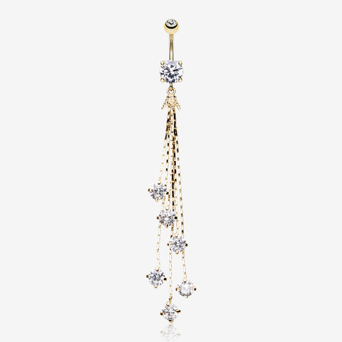 Golden Lustre Drop Sparkle Belly Button Ring-Clear Gem