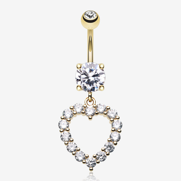 Golden Heart Affection Belly Button Ring-Clear Gem