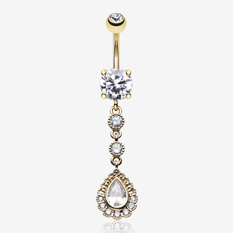 Golden Angelic Gem Cascading Belly Button Ring-Clear Gem