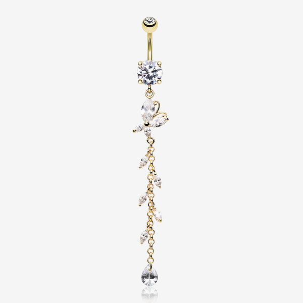 Golden Butterfly Gem Sparkle Belly Button Ring-Clear Gem