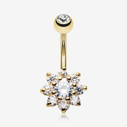 Golden Spring Flower Belly Button Ring-Clear Gem