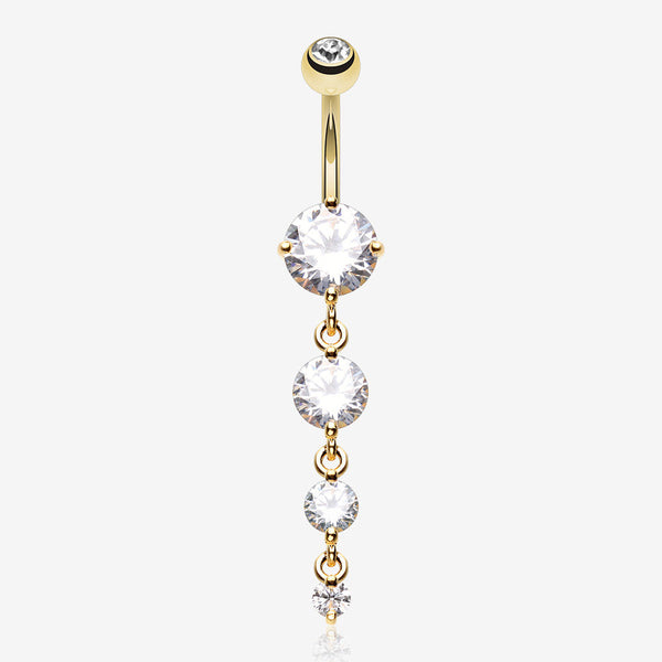 Golden Brilliant Gem Cascade Belly Button Ring-Clear Gem