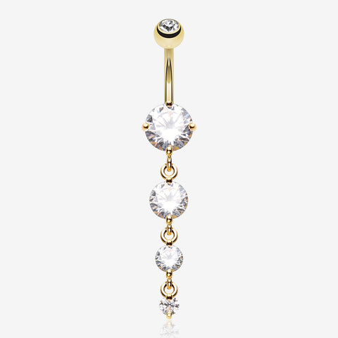 Golden Brilliant Gem Cascade Belly Button Ring-Clear Gem