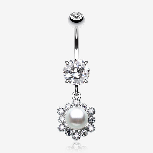 Pearlescent Luster Bubble Belly Button Ring-Clear Gem