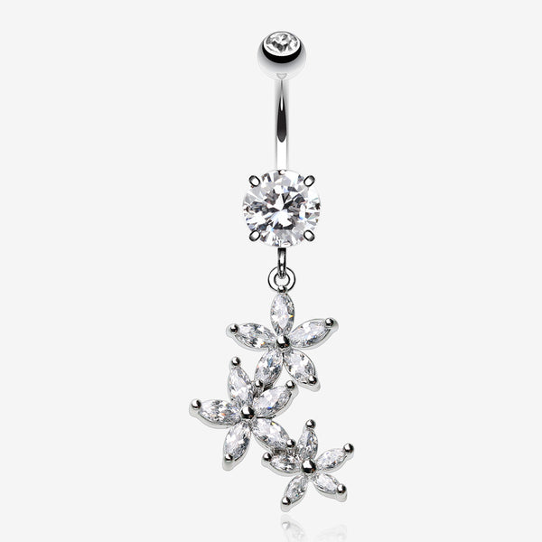 Sparkle Flower Garden Belly Button Ring-Clear Gem