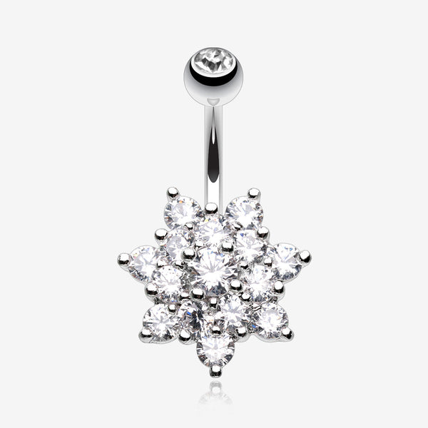 Grand Sparkle Spring Flower Belly Button Ring-Clear Gem