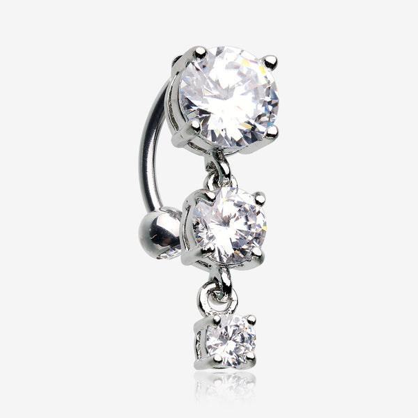 Brilliant Sparkle Cascading Gem Reverse Belly Button Ring-Clear Gem